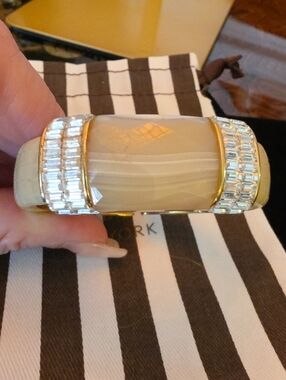 henri bendel Gold-Tone Cream Agate Cuff Bracelet with Clear Crystal Accents
